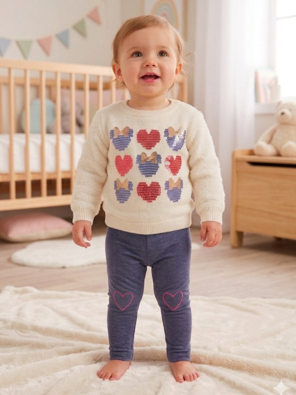 Disney Minnie Mouse Sequin Heart Sweater and Pants Size 12 M